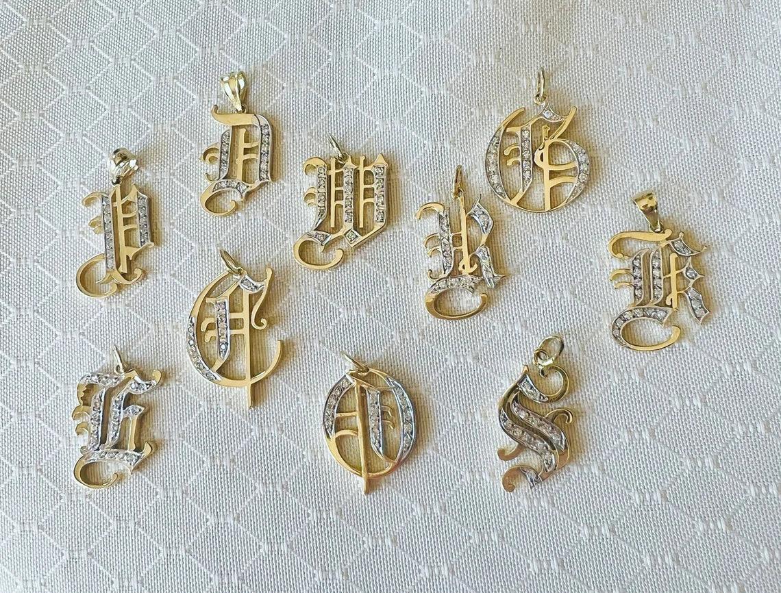 Old English Initial Diamond Pendant