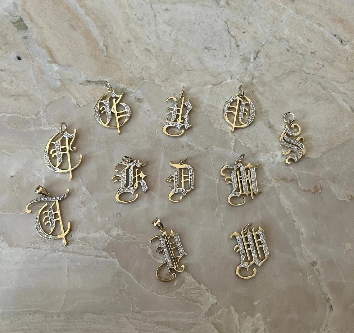 Old English Initial Diamond Pendant