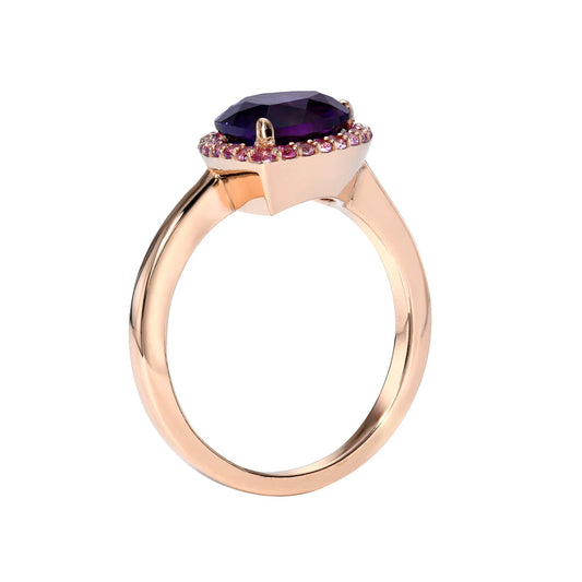 Amethyst and Pink Sapphire Halo Ring