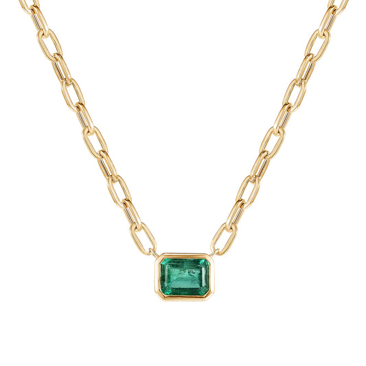 Emerald Bezel Paperclip Chain Necklace