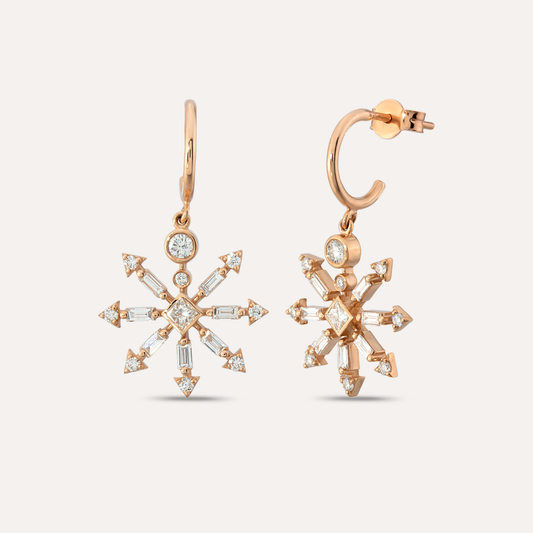 Baguette and Princess Cut Diamond 14K Rose Gold Earring