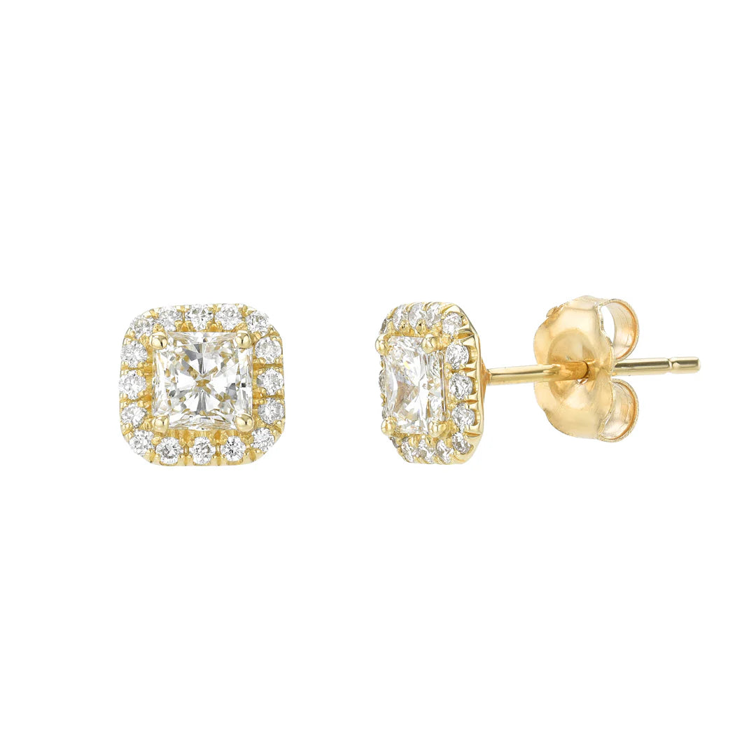 Radiant Halo Diamond Stud Earrings